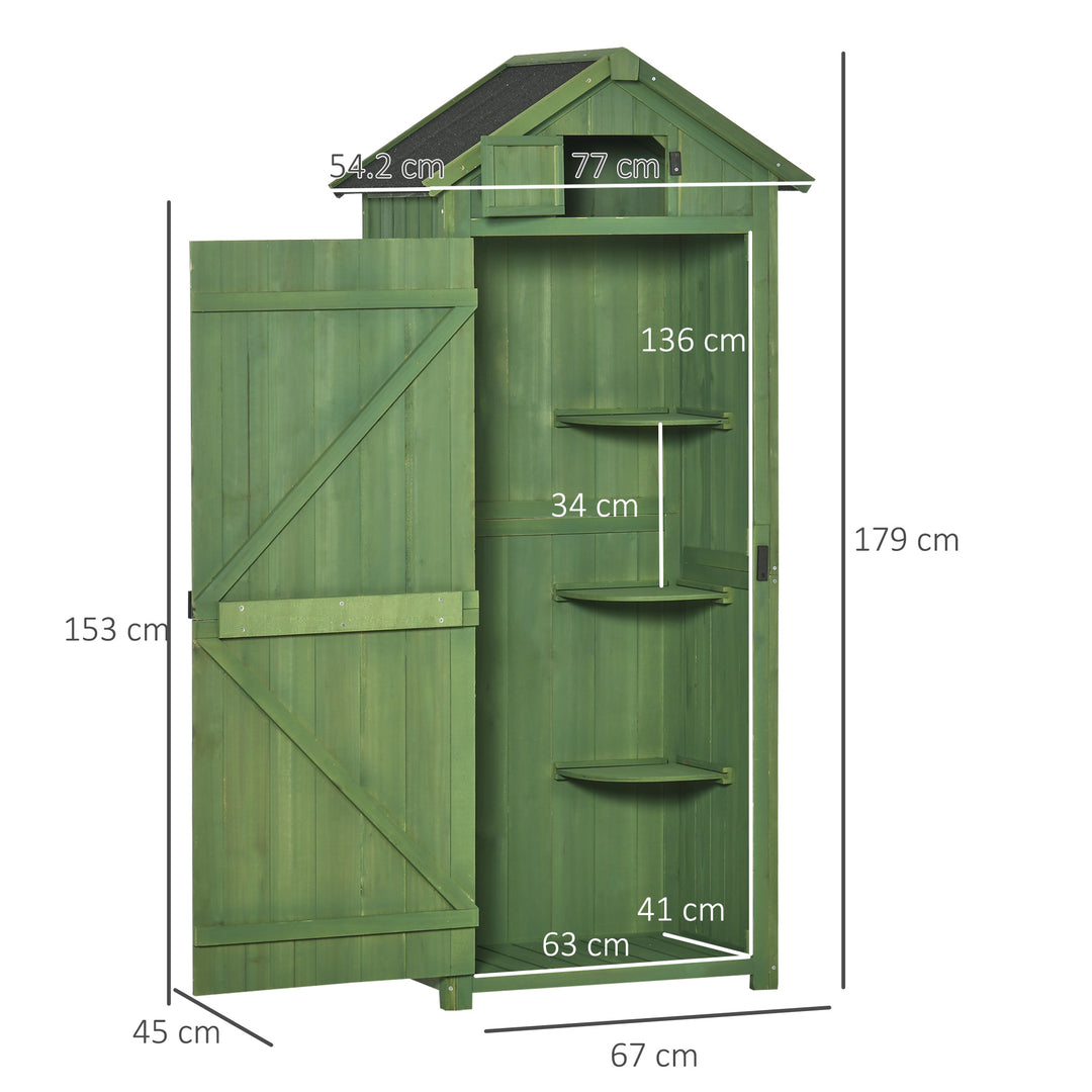 Outsunny Garden Shed Vertical Utility 3 Shelves Shed Wood Outdoor Garden Tool Storage Unit Storage Cabinet, 77 x 54.2 x 179cm - Green