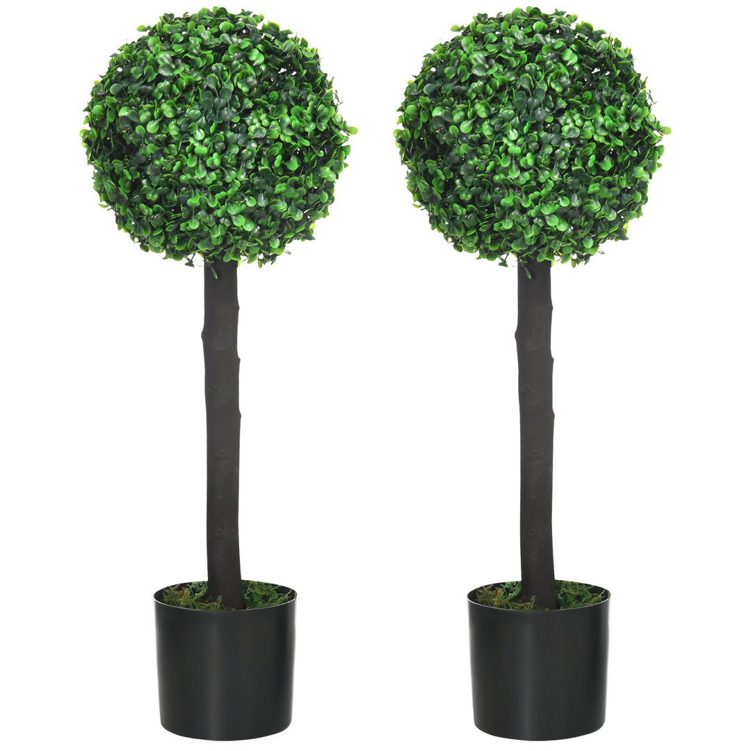 Set of 2 Artificial Plants Boxwood Ball Trees in Pot Fake Plants for Home Indoor Outdoor Decor, 20x20x60cm, Green