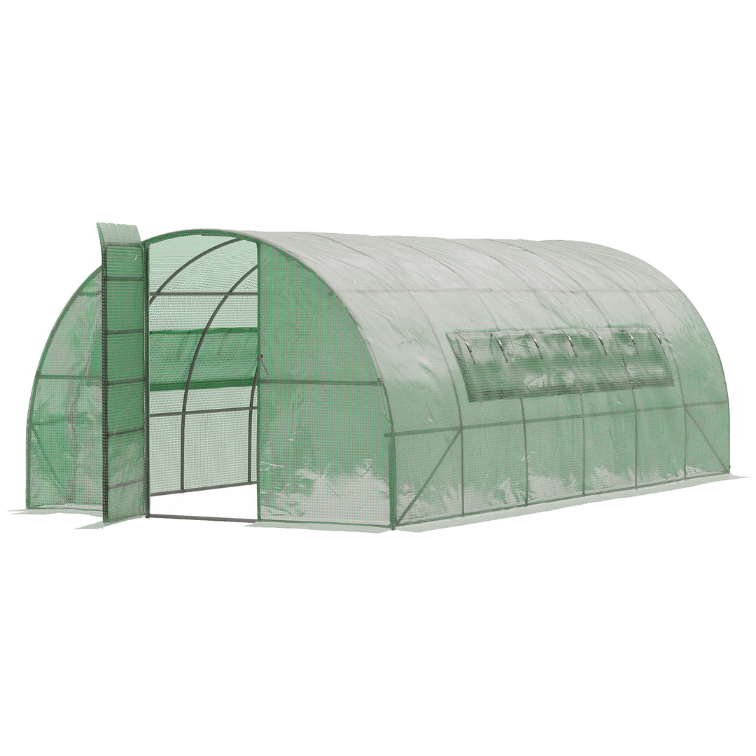 Reinforced Polytunnel Greenhouse with Metal Hinged Door, 25mm Diameter Galvanised Steel Frame & Mesh Windows (3 x 6M)