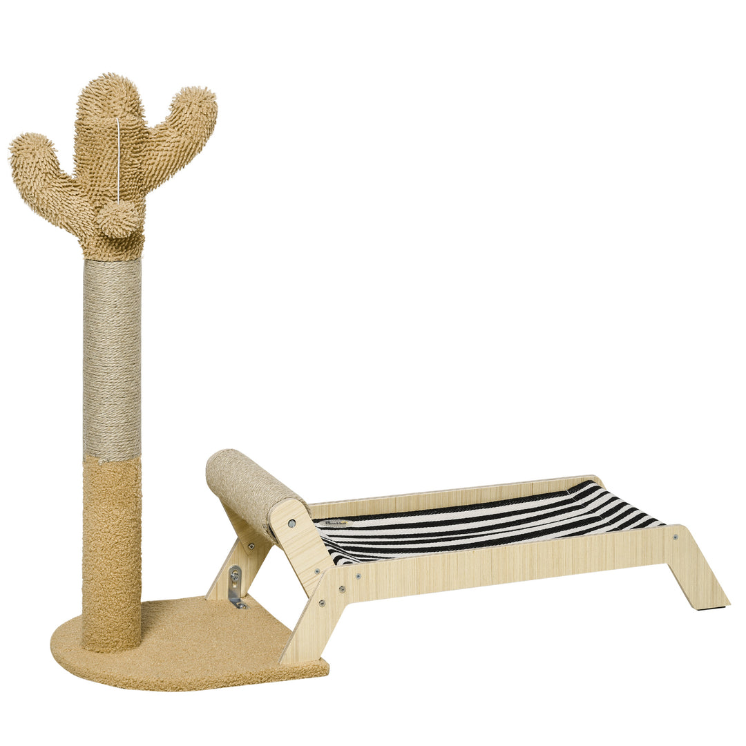 2 in 1 Cat Scratching Post with Bed, Cat Condo Tree Tower with Cactus Post, Hammock Bed for Indoor Cats and Kittens - Brown