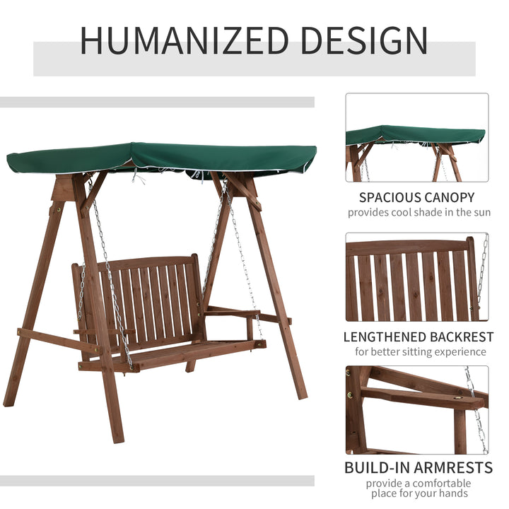 Fir Wood 2-Seater Outdoor Garden Swing Chair w/ Canopy Green