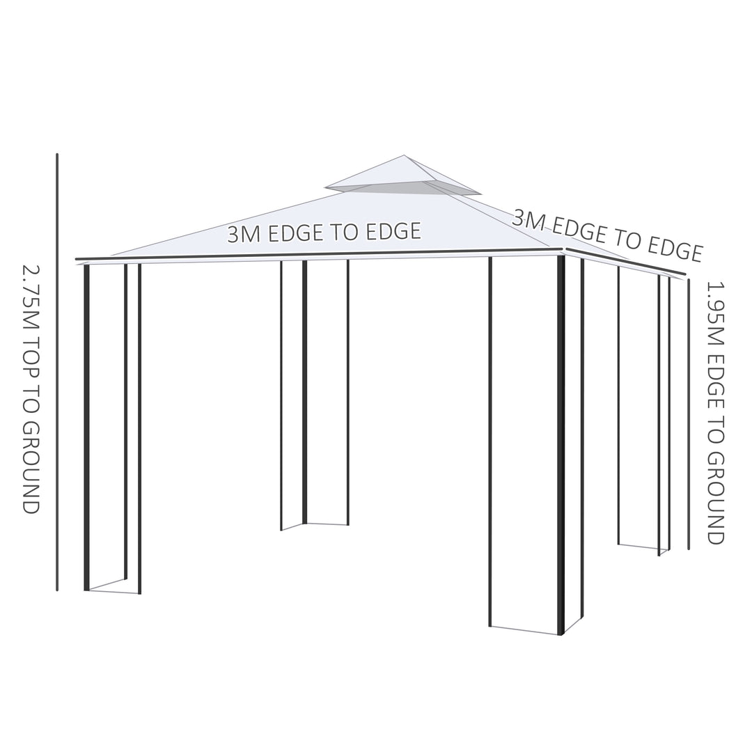 300x300cm Garden Gazebo Double Top Outdoor Canopy Patio Event Party Tent Backyard Sun Shade with Mesh Curtain Beige