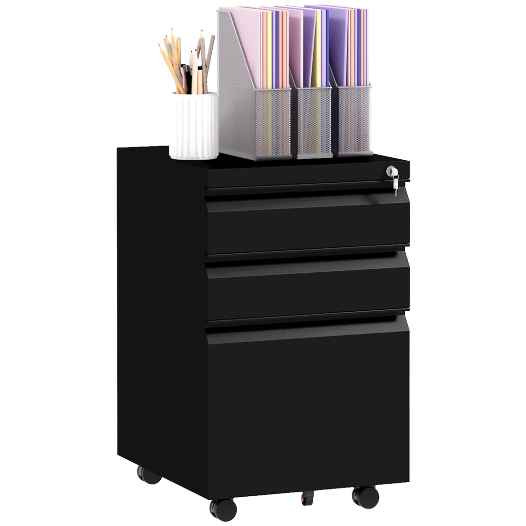Filing Cabinet on Wheels w/ Pencil Tray- Black