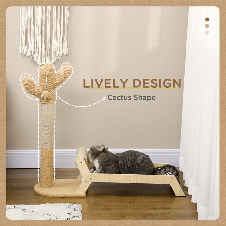 2 in 1 Cat Scratching Post with Bed, Cat Condo Tree Tower with Cactus Post, Hammock Bed for Indoor Cats and Kittens - Brown