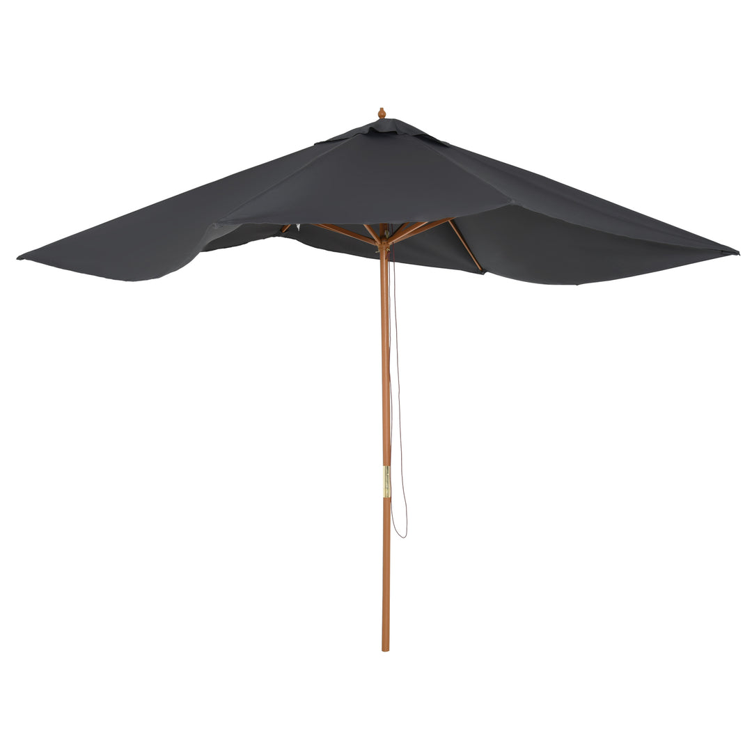 Outsunny Wooden Garden Parasol Umbrella Outdoor Sun Shade Canopy, Dark Grey，2 x 3m