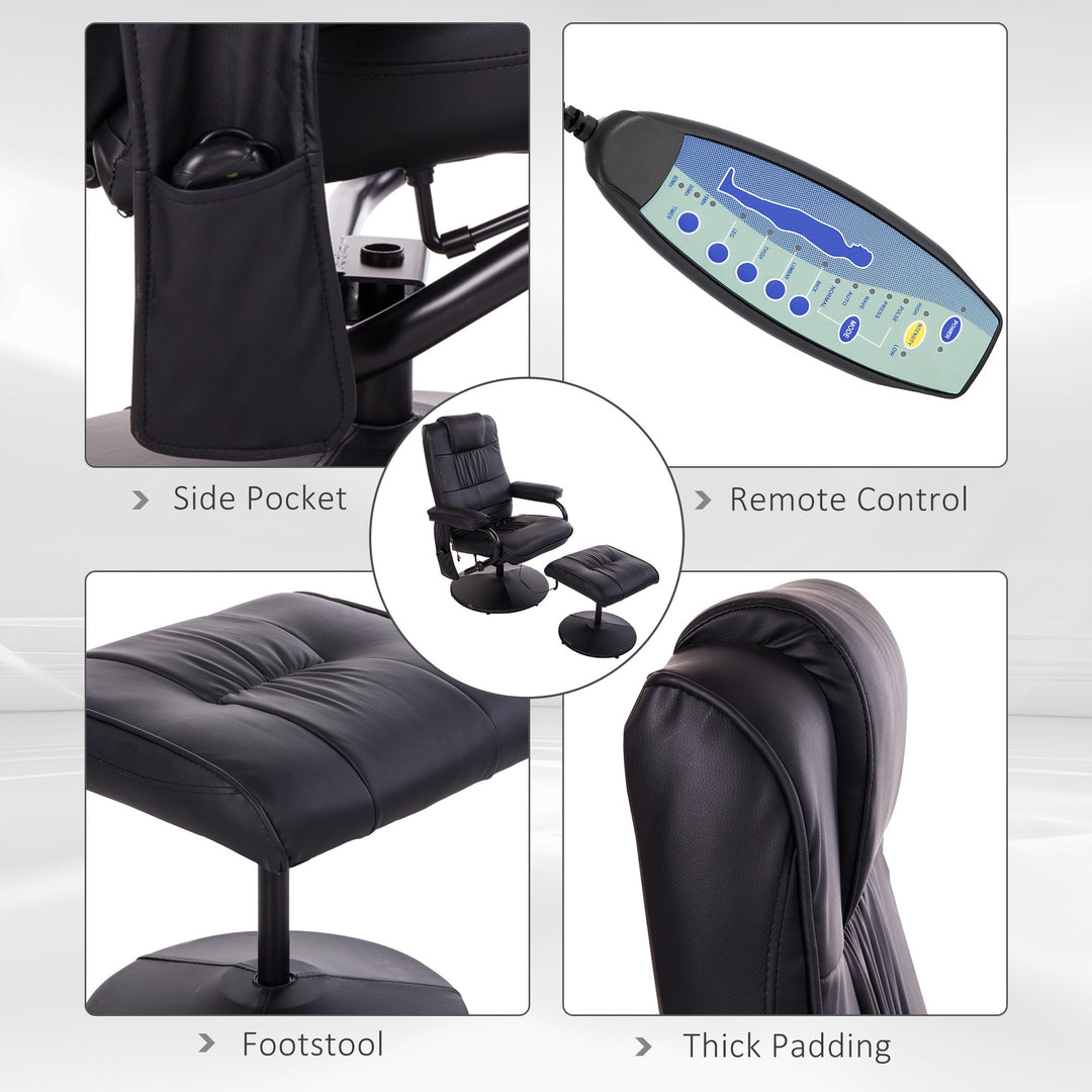 Manual Sofa Reclining Armchair PU Leather Massage Recliner Chair and Ottoman, Black