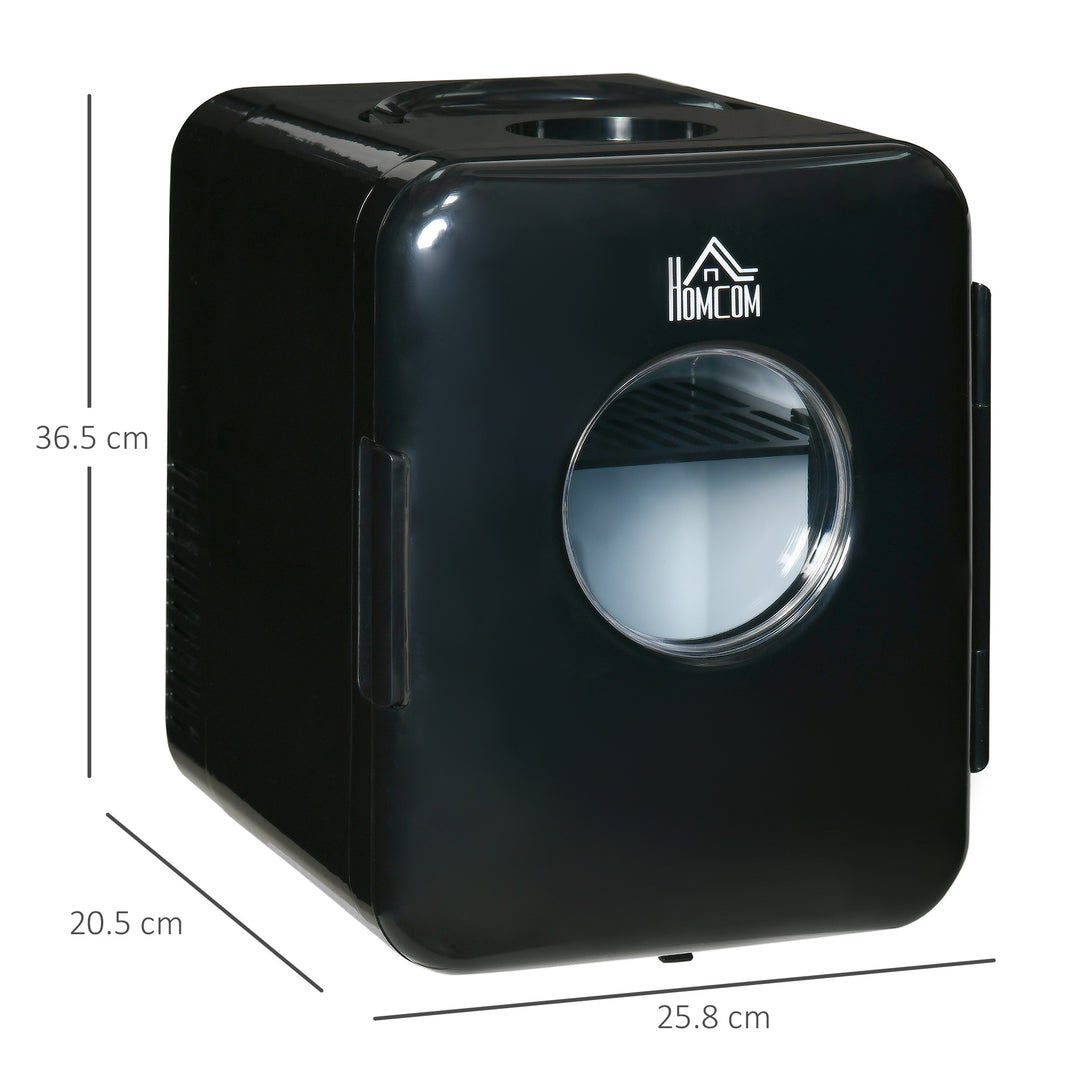 4 L/6 Can Mini Fridge, AC+DC Portable Cooler &amp; Warmer for Skincare, Makeup, Cosmetics, Food, for Bedroom, Home, Caravan, Car, Black