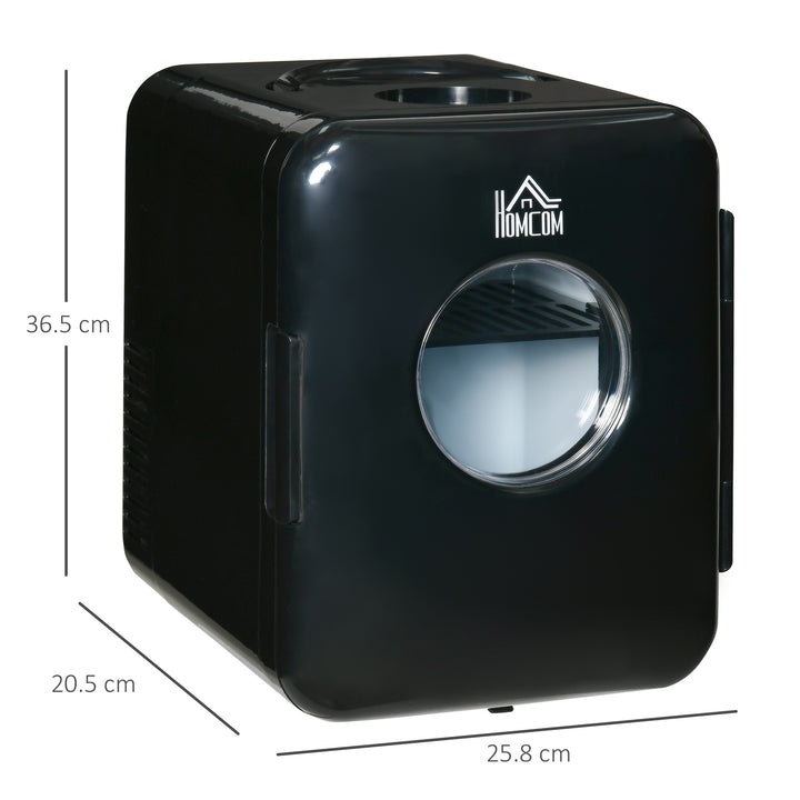 4 L/6 Can Mini Fridge, AC+DC Portable Cooler &amp; Warmer for Skincare, Makeup, Cosmetics, Food, for Bedroom, Home, Caravan, Car, Black