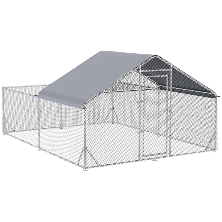 PawHut Walk In Chicken Run, Galvanized Chicken Coop Outdoor Hen House Poultry, Duck Rabbit Hutch for Backyard with Water, UV-Resist Cover, 4 x 3 x 2 m