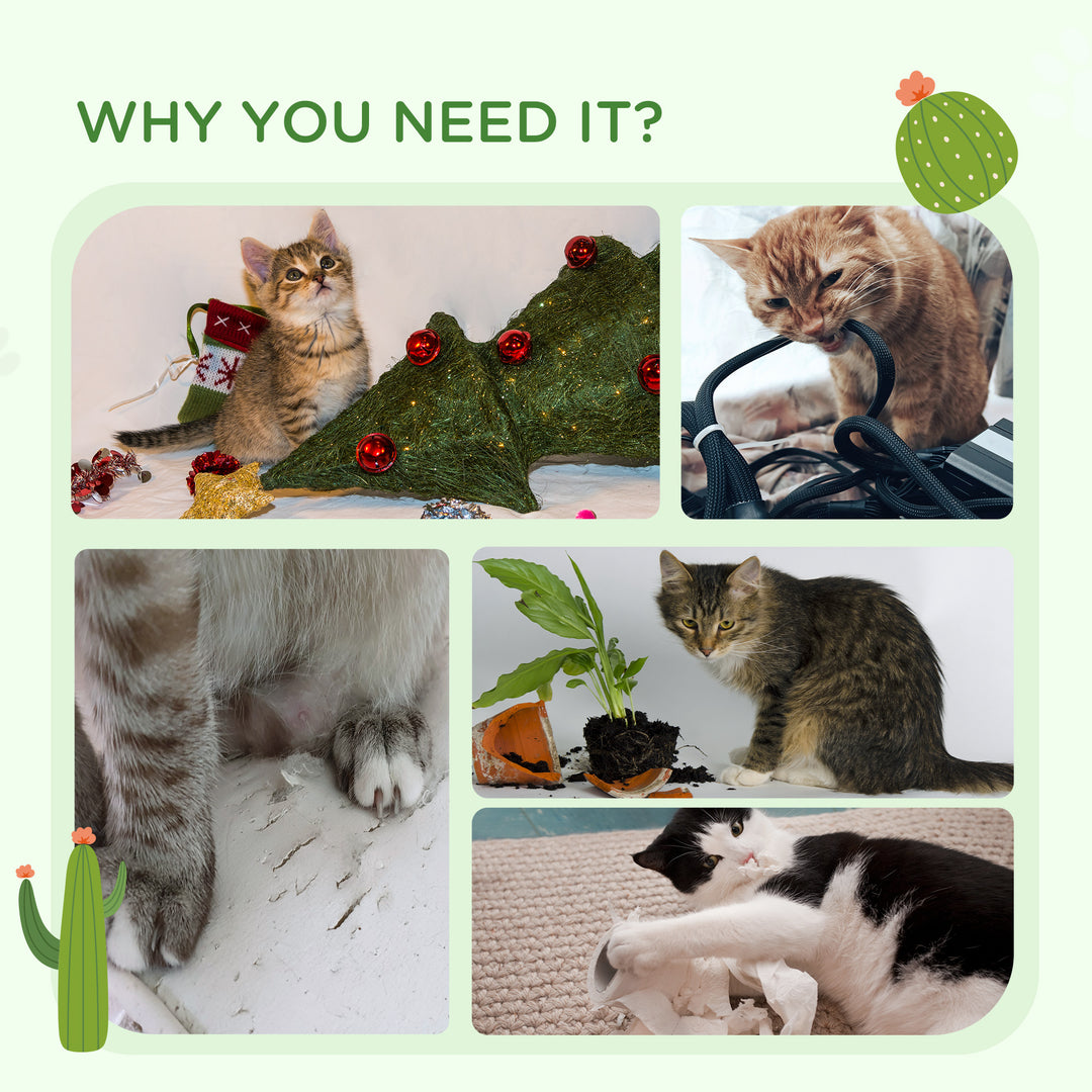 PawHut 60cm Cactus-shaped Cat Tree, Kitty Activity Center with Turntable Interactive Ball Toys, Chenille Cat Tower with Sisal Scratching Post, Green