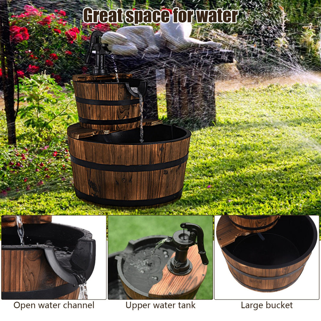 Wooden Water Pump Fountain with Water Speed Adjustment for Garden