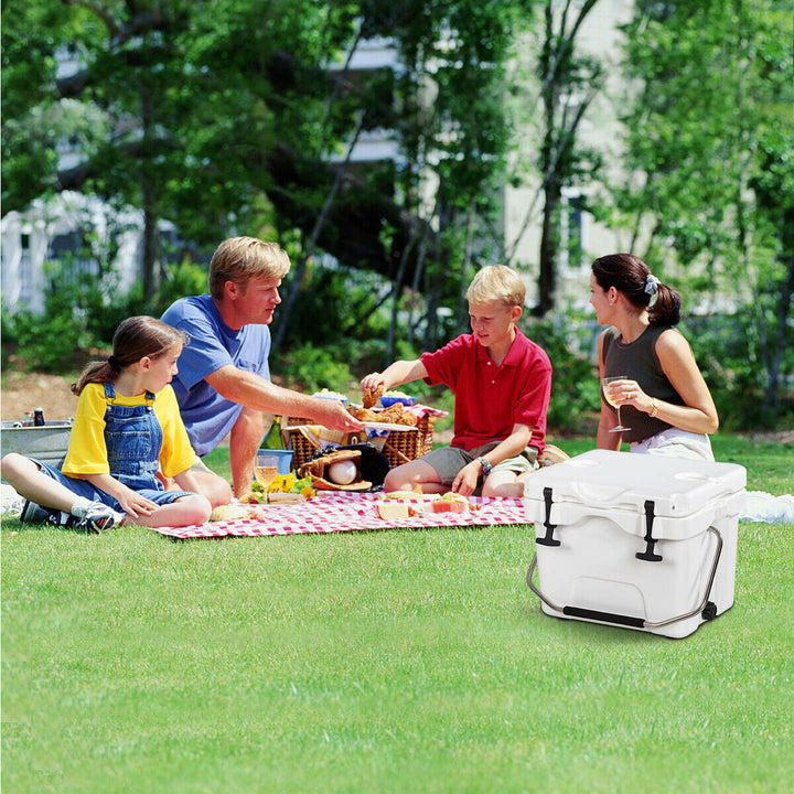 Heavy Duty Portable Ice Chest with Cup Holders for Camping Travel -White