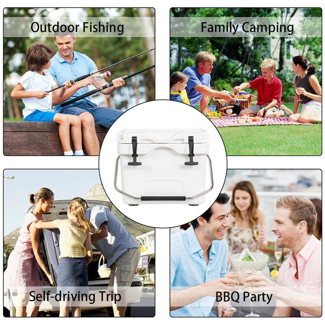 Heavy Duty Portable Ice Chest with Cup Holders for Camping Travel -White