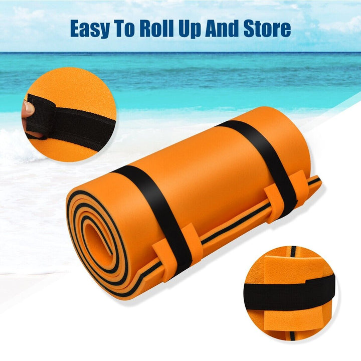 Floating Water Pad Mat with Rolling Pillow Design-Orange