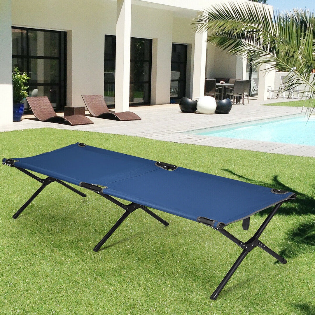 Portable Folding Camping Cot with Carrying Bag for Travel Hiking-Blue