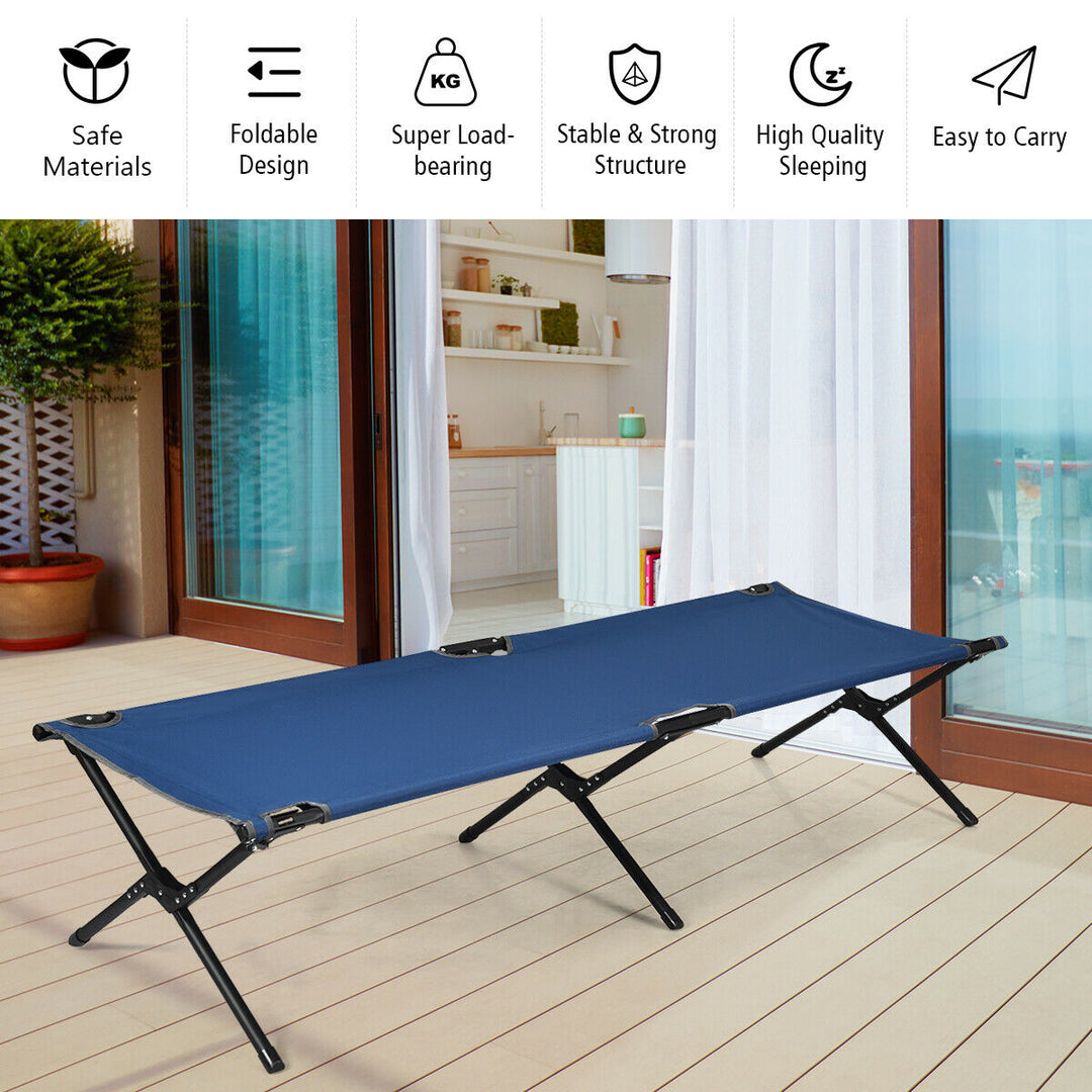 Portable Folding Camping Cot with Carrying Bag for Travel Hiking-Blue