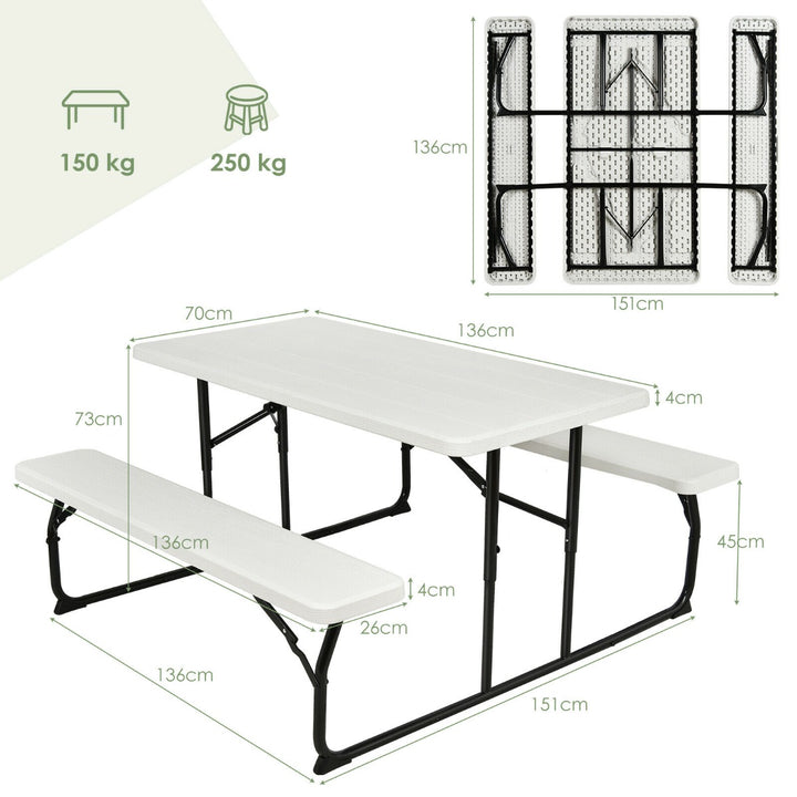 Foldable Picnic Table Bench Set with Anti-slip Pads-White