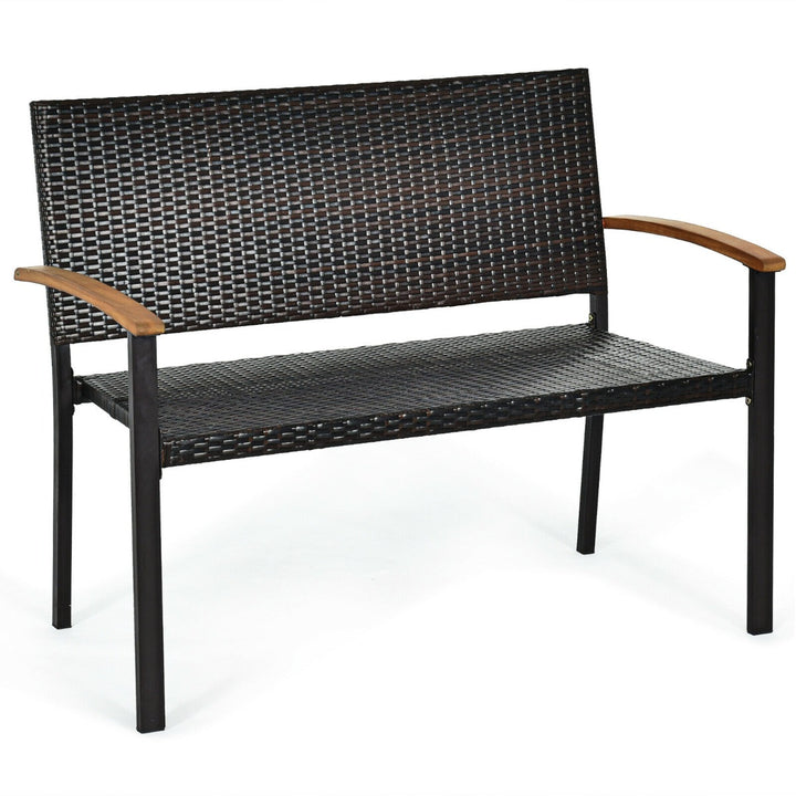 Wicker Leisure Loveseat with Acacia Wood Armrests
