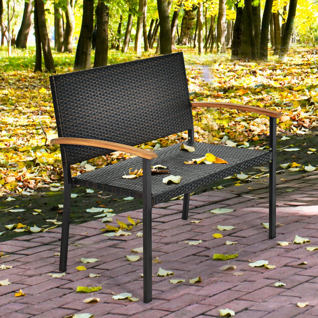 Wicker Leisure Loveseat with Acacia Wood Armrests