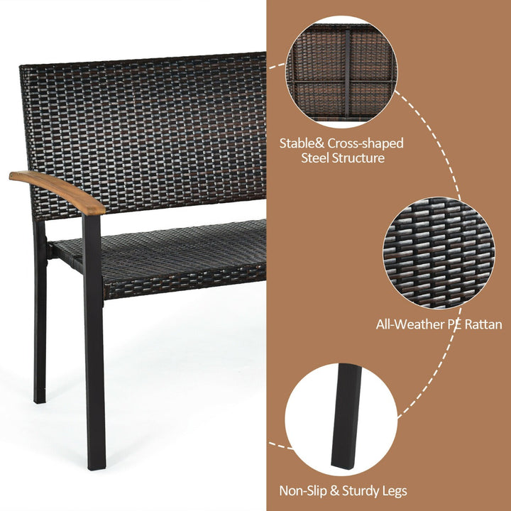 Wicker Leisure Loveseat with Acacia Wood Armrests