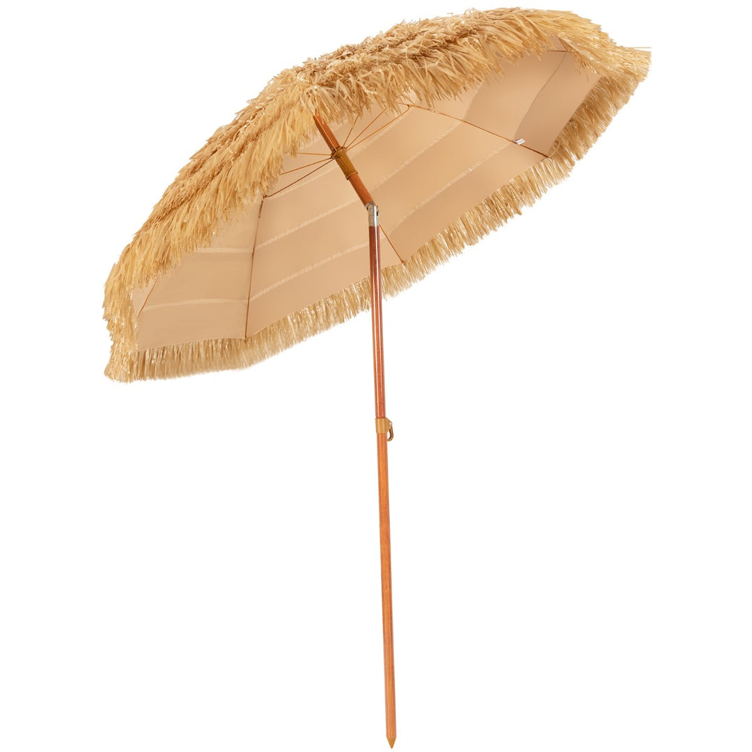 Portable Thatched Beach Umbrella with Adjustable Tilt