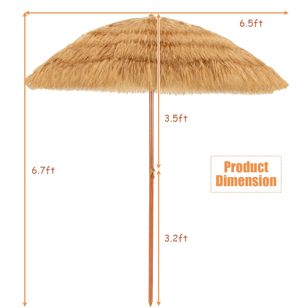 Portable Thatched Beach Umbrella with Adjustable Tilt