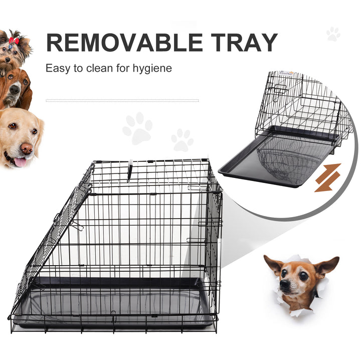 PawHut Metal Collapsible Car Dog Cage Crate Transport Folding Box Carrier Handle Removable Tray 77 x 47 x 55cm