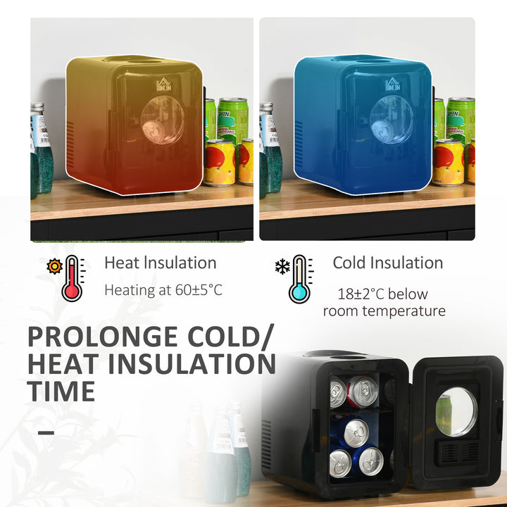 4 L/6 Can Mini Fridge, AC+DC Portable Cooler &amp; Warmer for Skincare, Makeup, Cosmetics, Food, for Bedroom, Home, Caravan, Car, Black