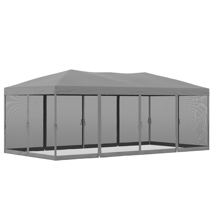 Outsunny 3 x 6 m Garden Pop Up Gazebo Marquee Water-Resistant Party Tent Wedding Canopy Awning w/ Mesh Sidewalls and Storage Bag, Grey