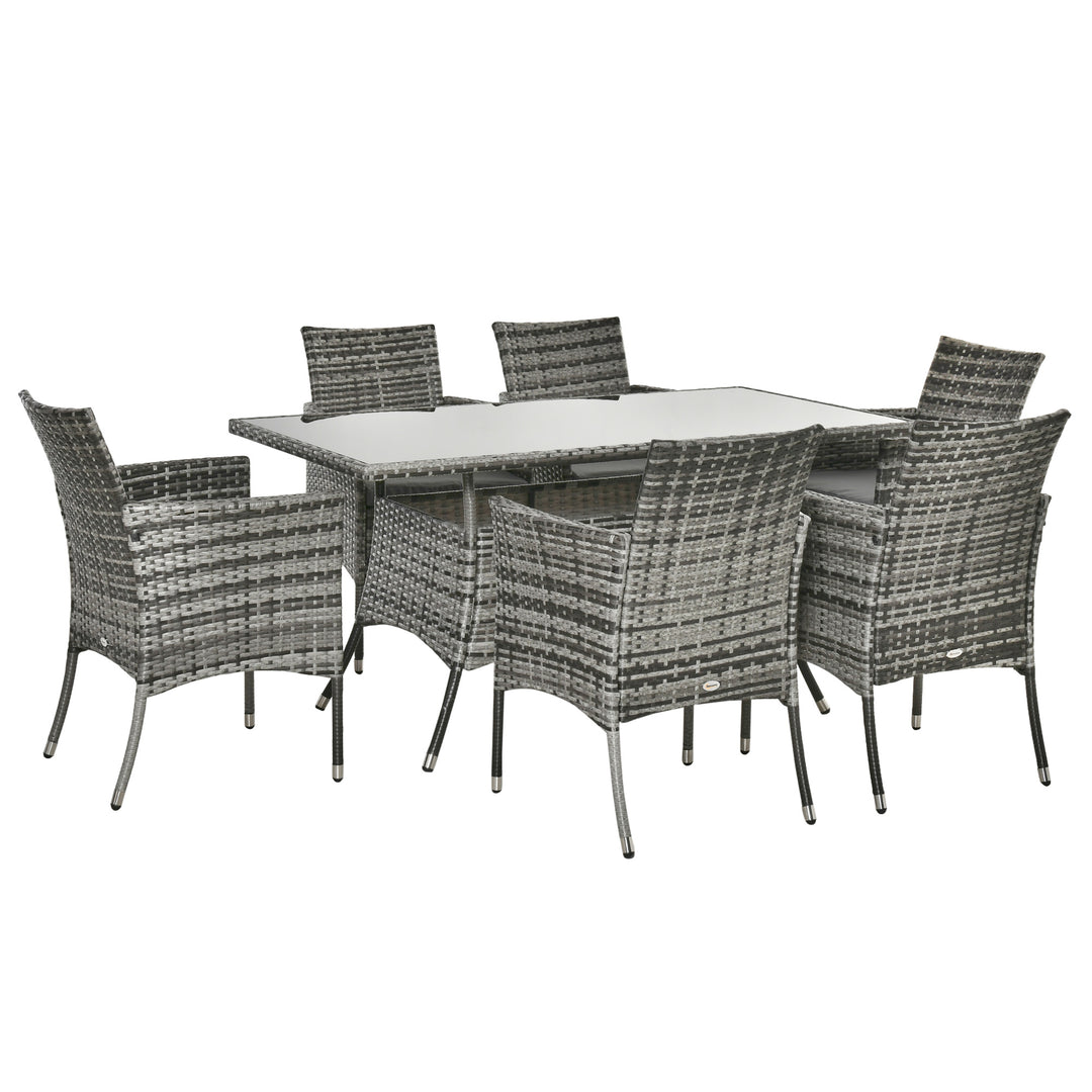 6-Seater Rattan Dining Set Garden Furniture Patio Rectangular Table Cube Chairs Outdoor Fire Retardant Sponge Grey