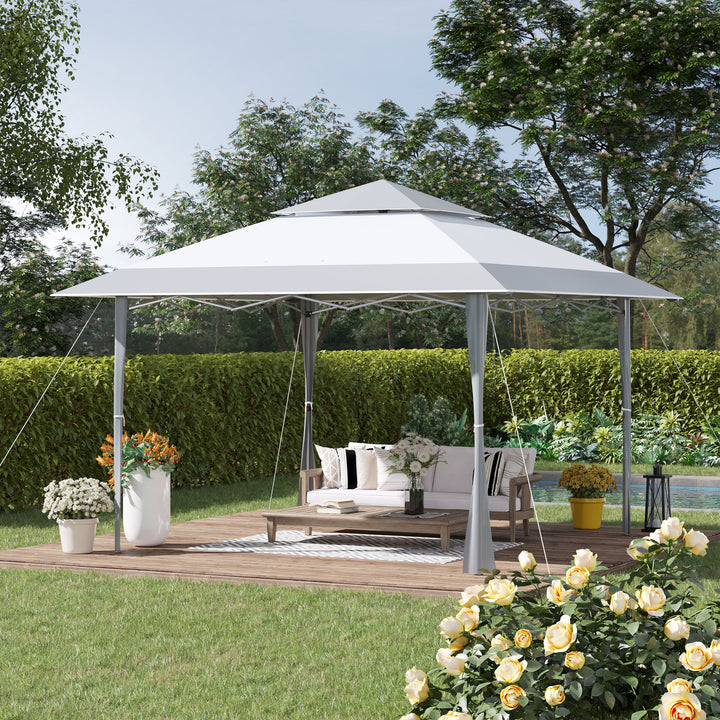 Outsunny Pop-up Canopy Gazebo Tent with Roller Bag &amp; Adjustable Legs Outdoor Party, Steel Frame, 4 x 4m  White &amp; Grey