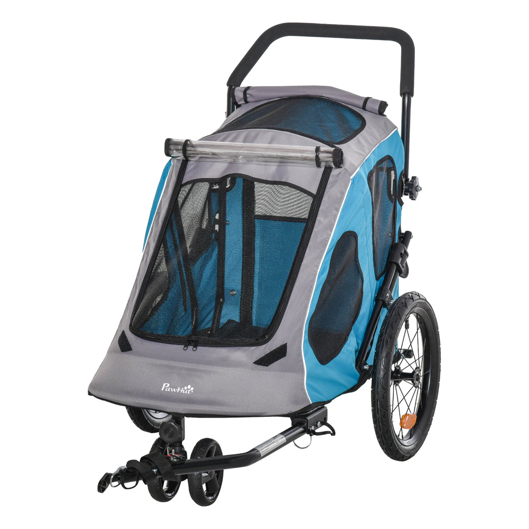 Dog Bike Trailer 2-IN-1 Steel Pet Cart Carrier for Bicycle with 360° Rotatable Front Wheel Reflectors Straps Cup Holder Water Resistant Blue