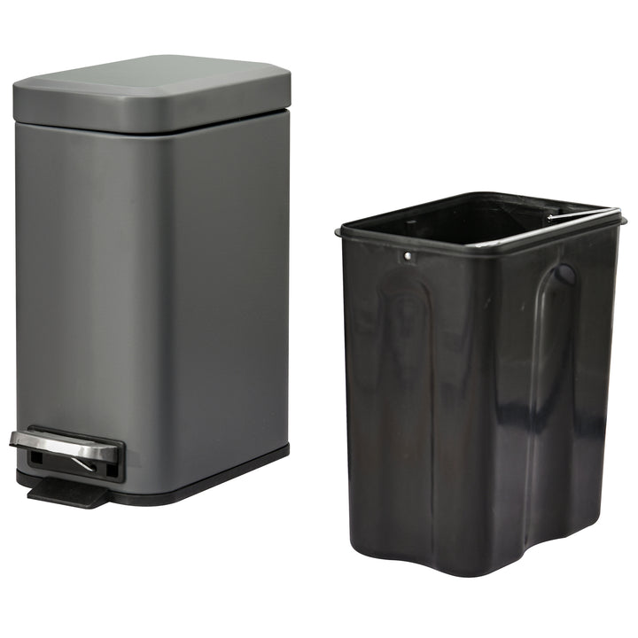 5L Rectangular Compact Bin Steel Body Removable Bucket Quiet-Close Lid w/ Pedal Lid Rubbish Trash Can Garbage Tidy Clean Grey