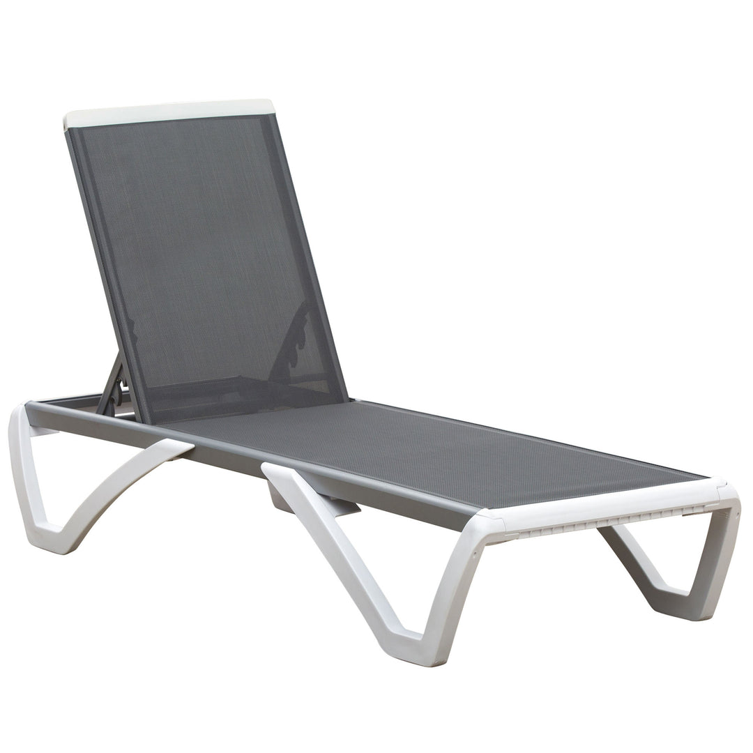 Portable Outdoor Chaise Lounger, with Adjustable Back, Breathable Texteline, Light Grey