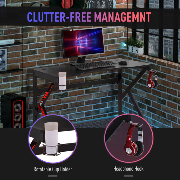 Gaming Desk Computer Table Racing Style for E-sport Room Office PC Workstation with Rotatable Cup Holder, Black
