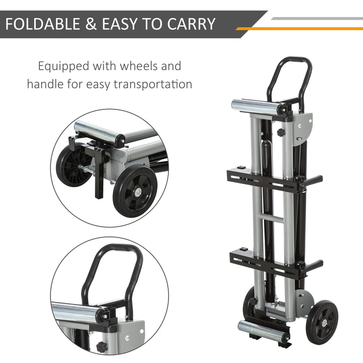 DURHAND Miter Saw Stand with Extensions, Sawhorse for Cutting Logs, Foldable with Wheels Max Load 150 Kg, Black and Grey