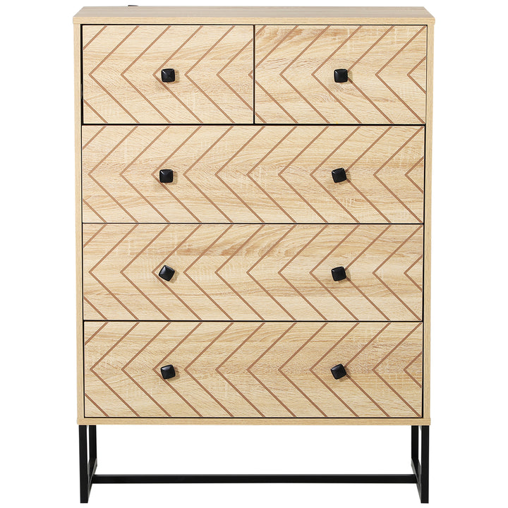 5 Drawer Chest Sideboard Cabinet Storage Unit Bedroom Home Unique Zig Zag Design w/ Black Metal Handles Anti Tip & Top