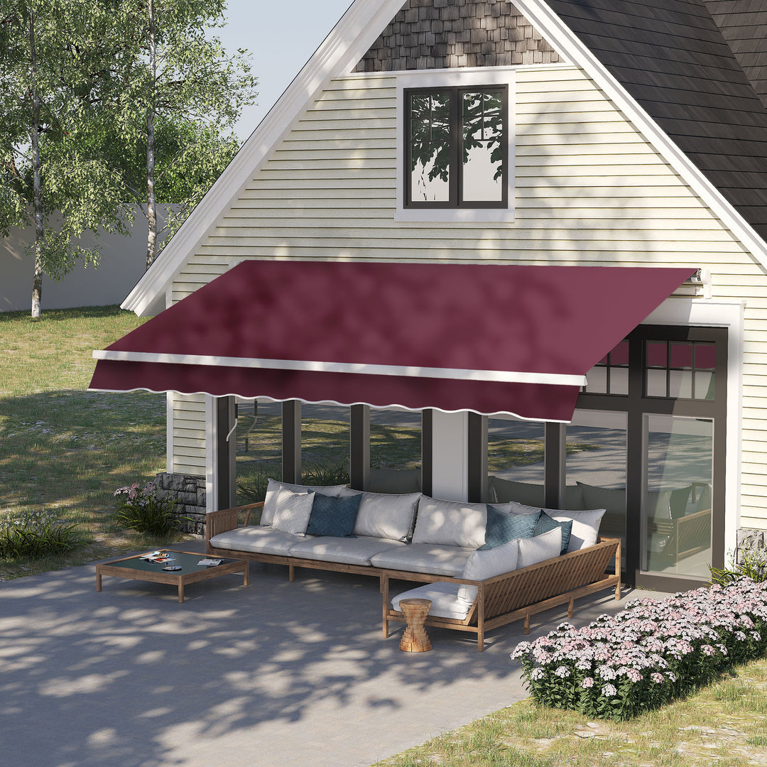 3x4m Garden Patio Retractable Manual Awning Window Door Sun Shade Canopy with Fittings and Crank Handle Wine Red