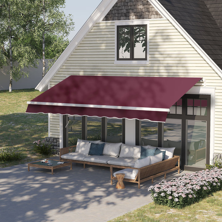 3x4m Garden Patio Retractable Manual Awning Window Door Sun Shade Canopy with Fittings and Crank Handle Wine Red