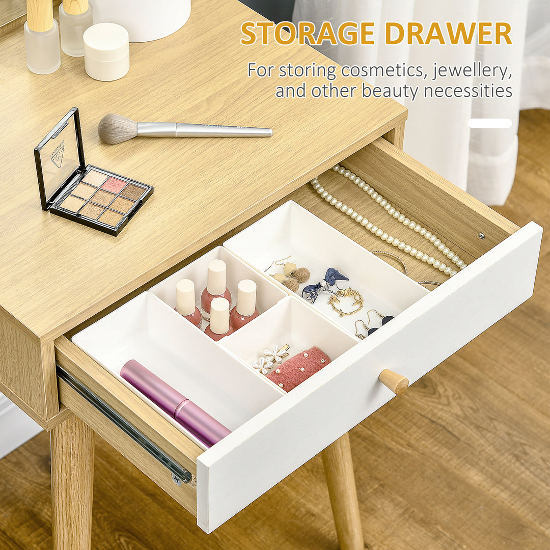 Modern Dressing Table with Large Mirror and Storage Drawer, Compact Vanity Table for Bedroom, Natural