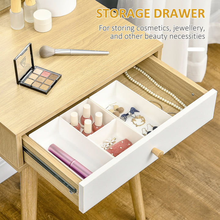 Modern Dressing Table with Large Mirror and Storage Drawer, Compact Vanity Table for Bedroom, Natural