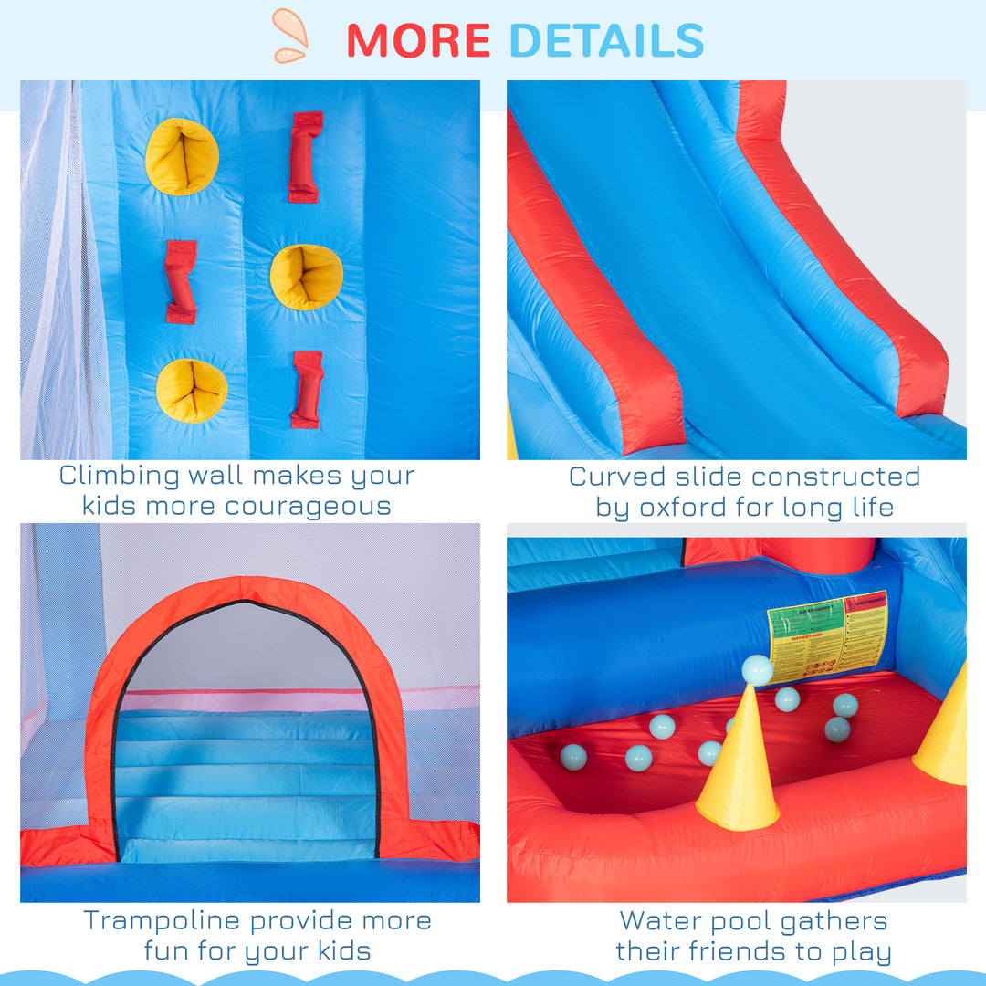 5 in 1 Kids Bounce Castle Large Inflatable House Trampoline Slide Water Pool Climbing Wall with 450W Inflator Carrybag for Kids Age 3-8
