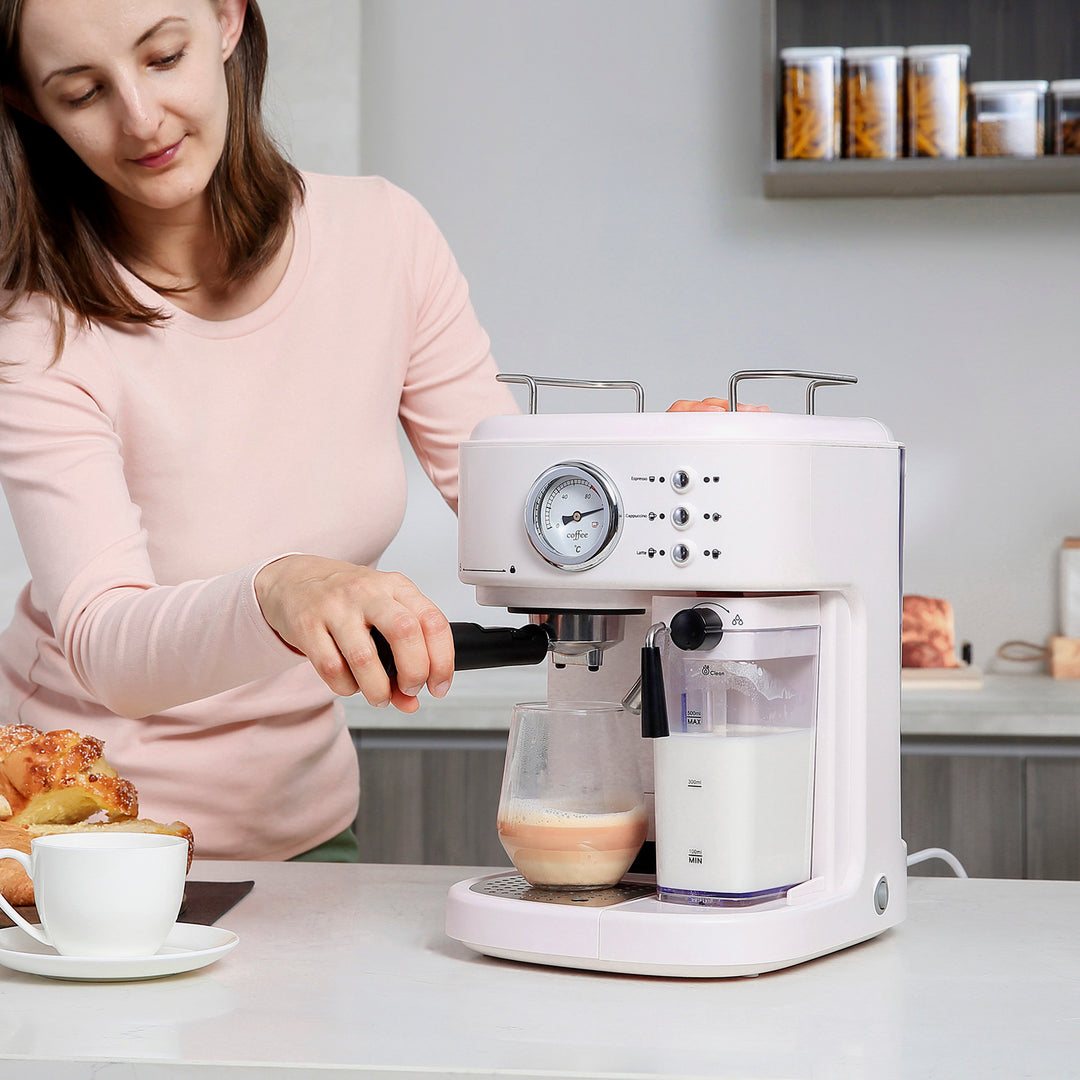 5Pc Coffee Machine, Espresso &amp; Cappuccino &amp; Latte Maker with Milk Frothing Steamer, 1.5L