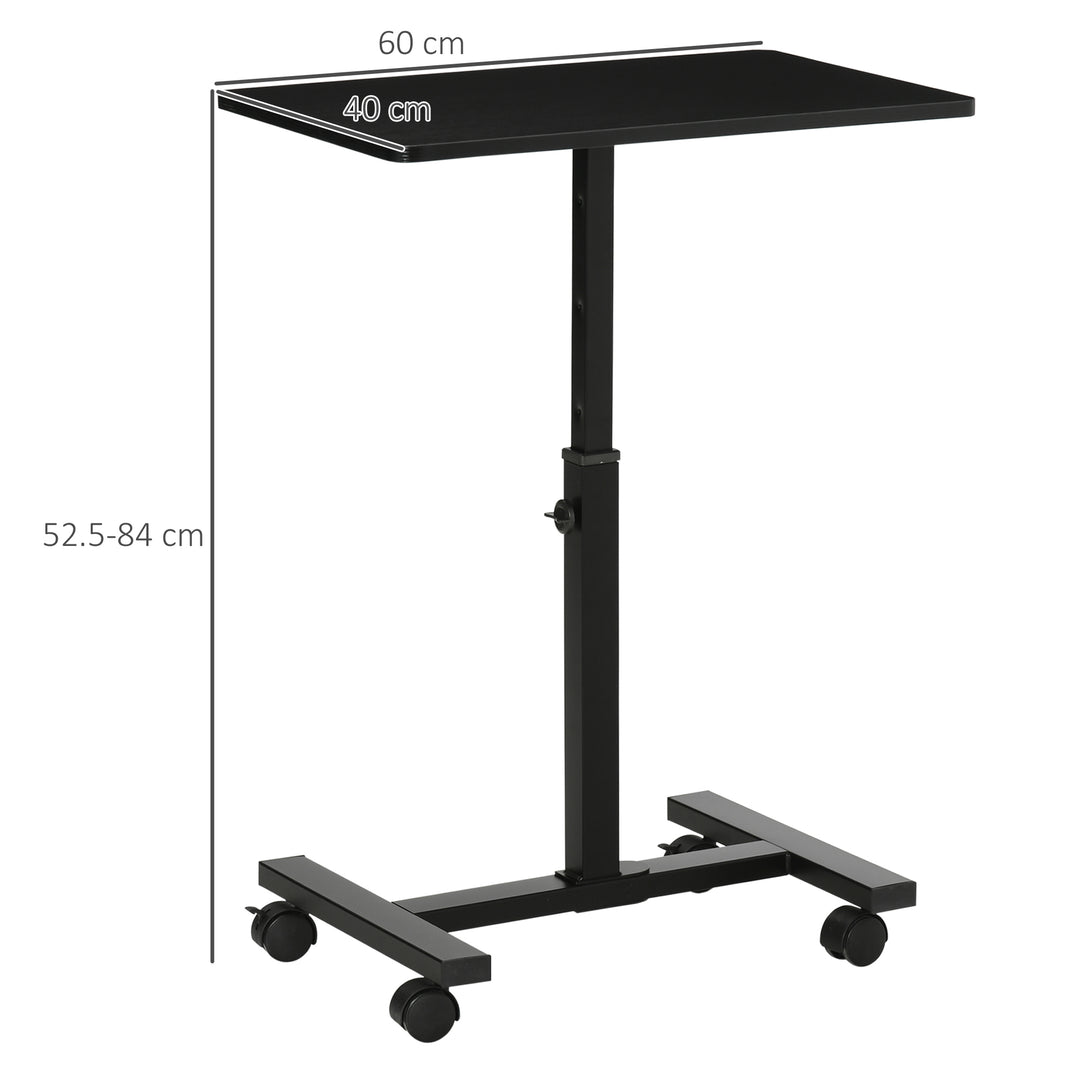 Mobile Overbed Table, Rolling Laptop Stand with Wheels, Height Adjustable Sofa Side Table for Home Office, Black