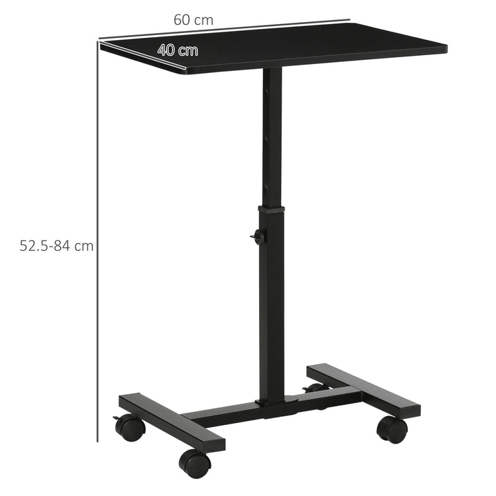 Mobile Overbed Table, Rolling Laptop Stand with Wheels, Height Adjustable Sofa Side Table for Home Office, Black