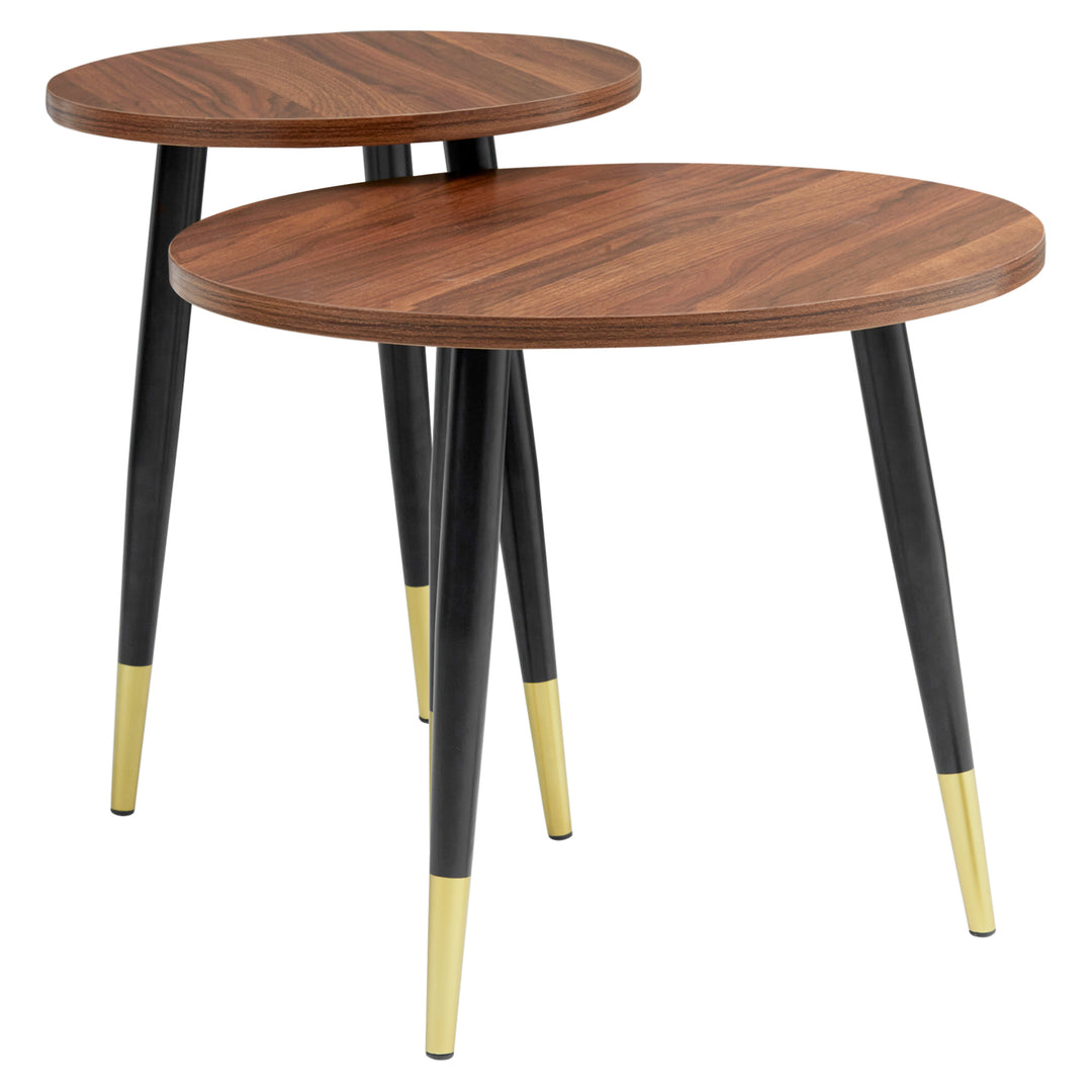 Nest of Tables, Round Coffee Tables Set of 2 with Steel Frame for Living Room Bedroom, Walnut brown