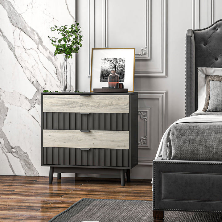 Drawer Chest, 4-Drawer Storage Organiser for Bedroom, Living Room, 80cmx35cmx80cm, Grey and Natural Tone