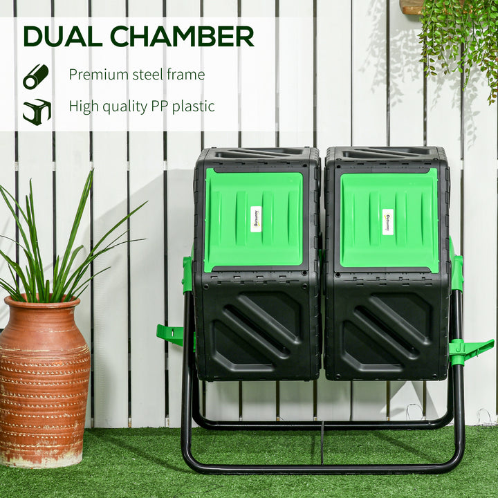 Outsunny Dual Chamber Garden Compost Bin, 130L Rotating Composter, Compost Maker with Ventilation Openings and Steel Legs