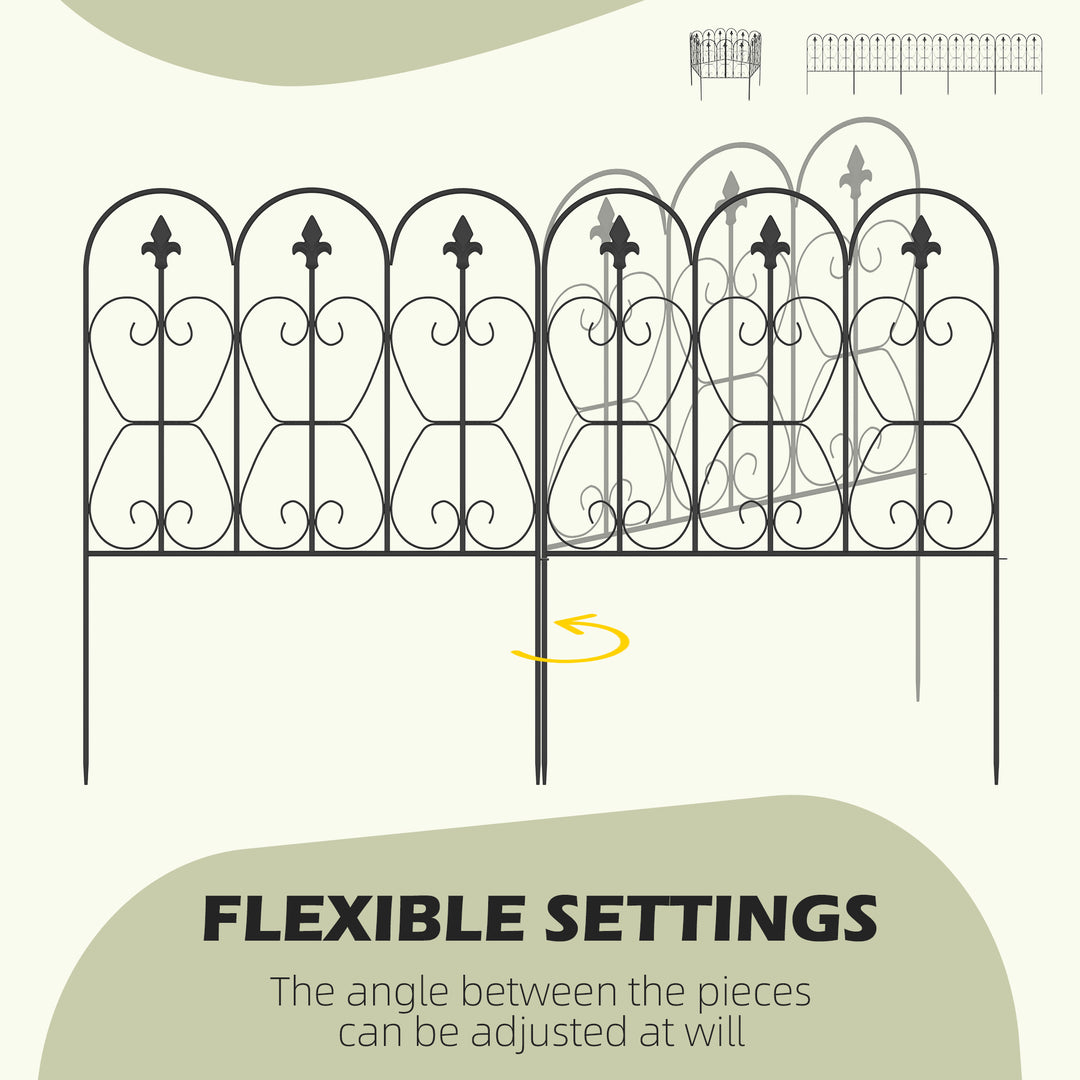 Decorative Garden Fencing, 5PCs Outdoor Picket Fence Panels, Rustproof Metal Wire Landscape Flower Bed Border Edging Animal Barrier, Black