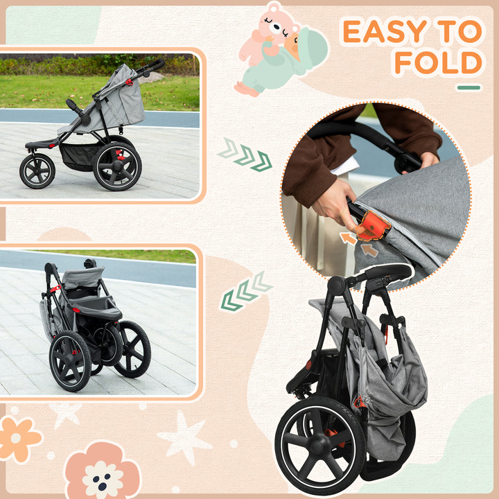 Foldable Three-Wheeler Baby Stroller w/ Canopy, Storage Basket - Grey
